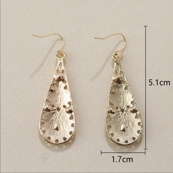 Gold Teal Flower Drop Hoop Earrings - Picture 2 of 3